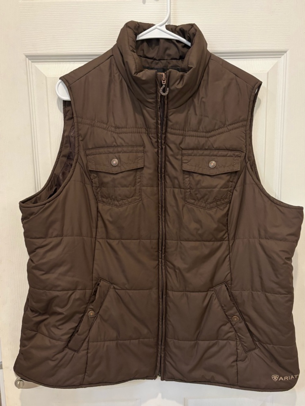 Ariat Dark Brown Quilted Puffer Vest with Horseshoe Pull